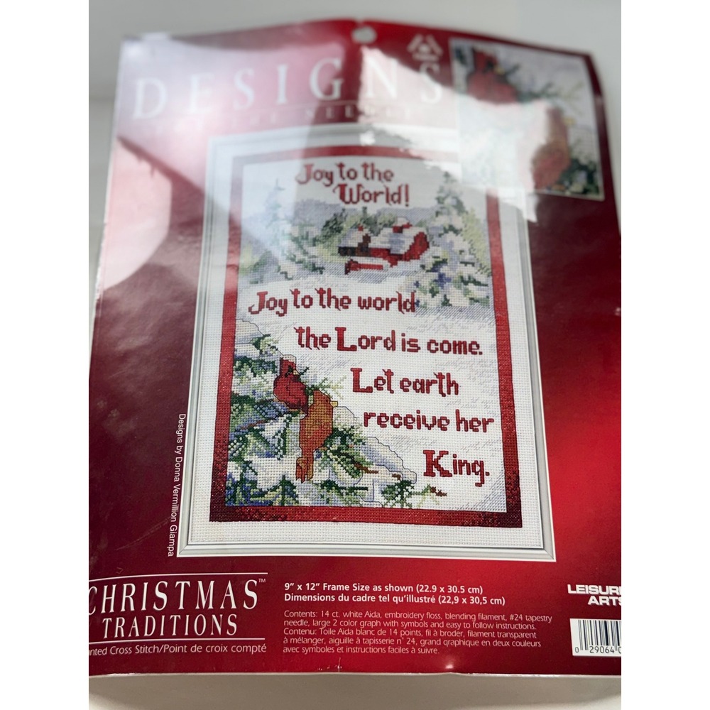 Vintage Cross Stitch Kit Joy to the World Leisure Arts Christmas Cardinals